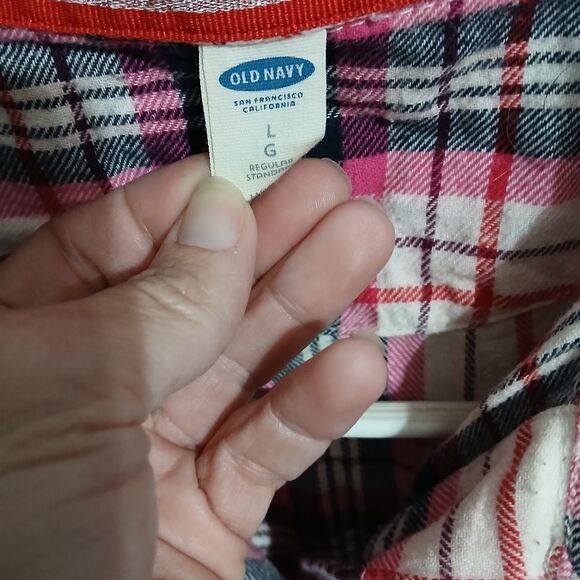 Old Navy Pink and Black Plaid Button Down Shirt - Picture 2 of 3